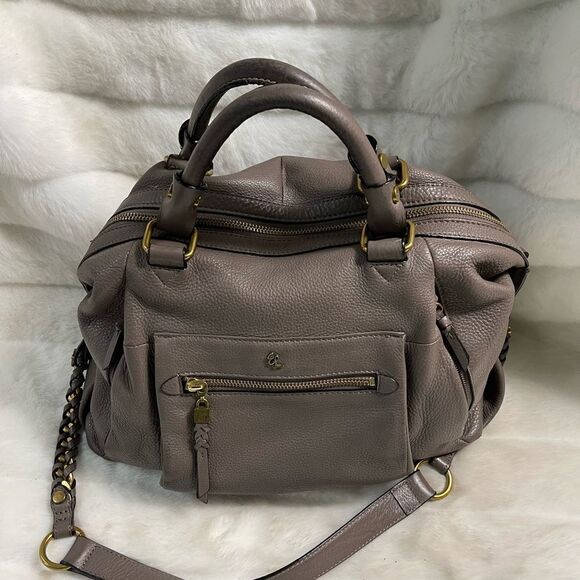 Elliott Lucca leather gray Satchel/shoulder bag with antique gold tone hardwares - Picture 11 of 15